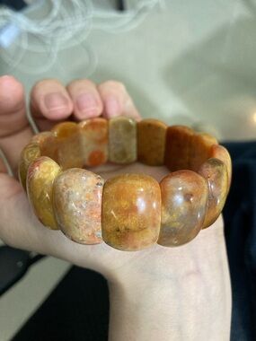 Handcrafted Golden Coral Stone Stretch Bracelet - Women's Jewelry